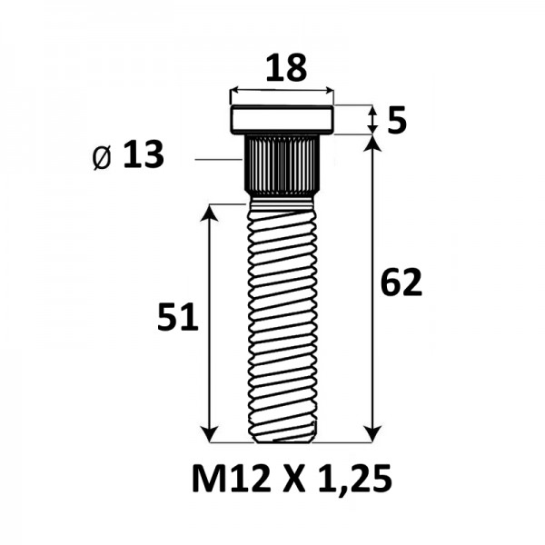 Presuojama smeigė M12x1,25x62mm Ø13
