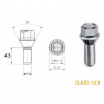 Rato varžtas M14x1,25x43mm 17" (kūginis) Juodas